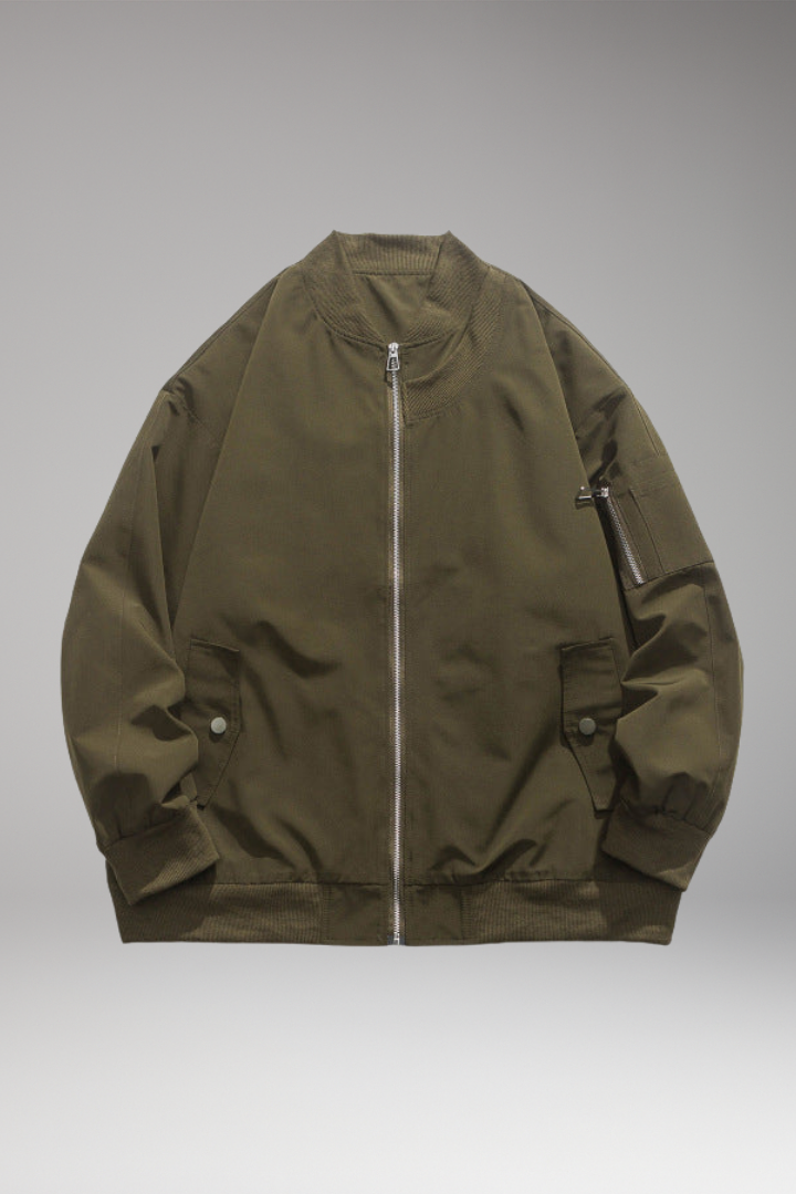 Men's Bomber Jacket with Zipper and Side Pockets
