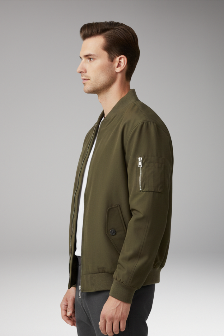 Men's Bomber Jacket with Zipper and Side Pockets