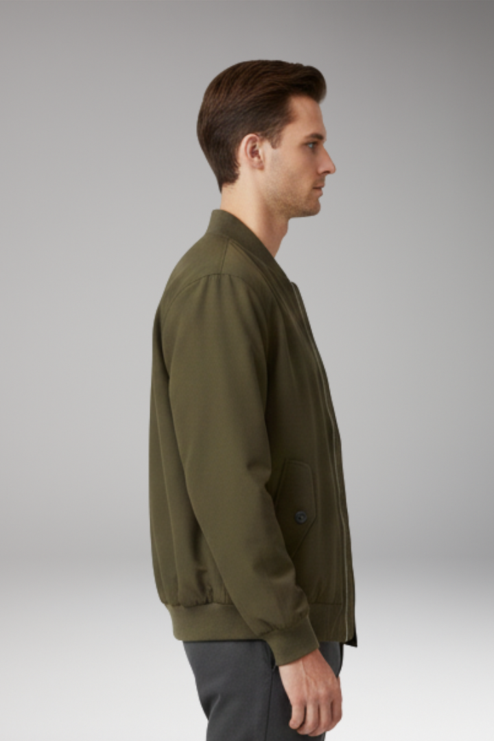 Men's Bomber Jacket with Zipper and Side Pockets