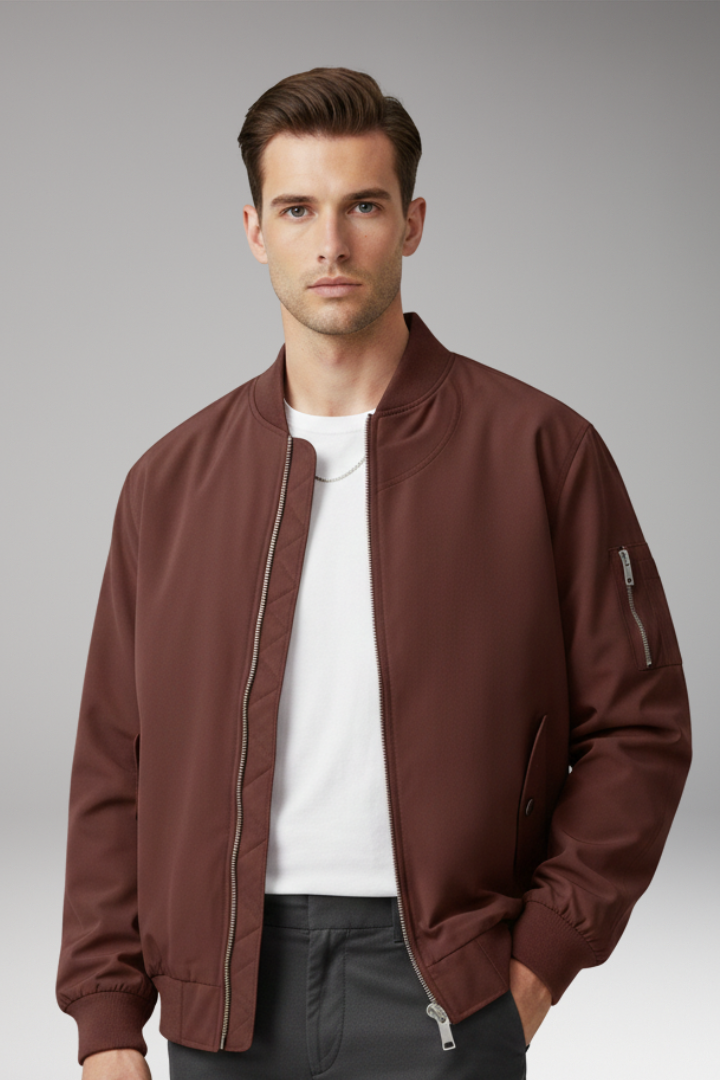Men's Bomber Jacket with Zipper and Side Pockets
