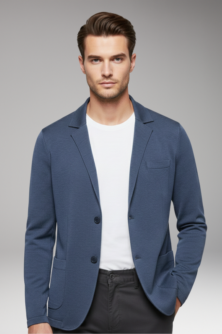 Men's Cardigan Blazer with Notched Collar and Button Closure
