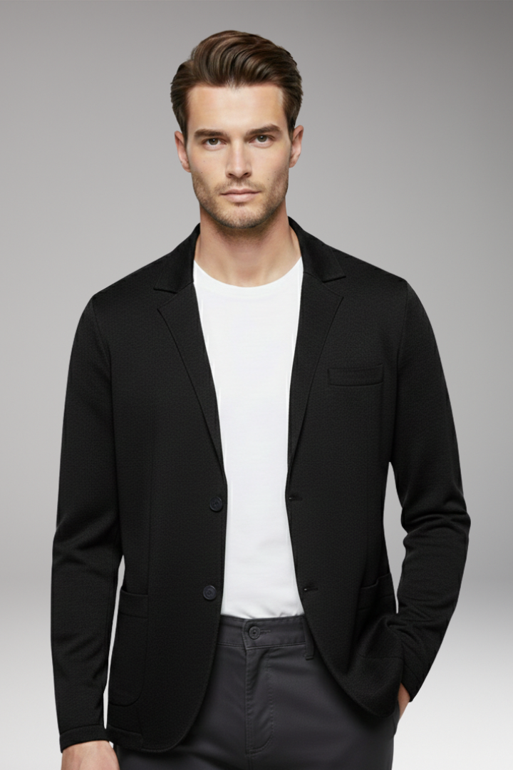 Men's Cardigan Blazer with Notched Collar and Button Closure