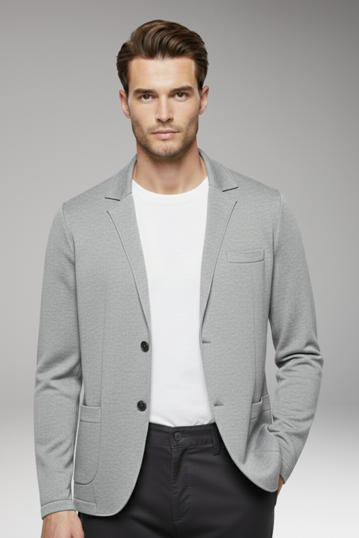 Men's Cardigan Blazer with Notched Collar and Button Closure