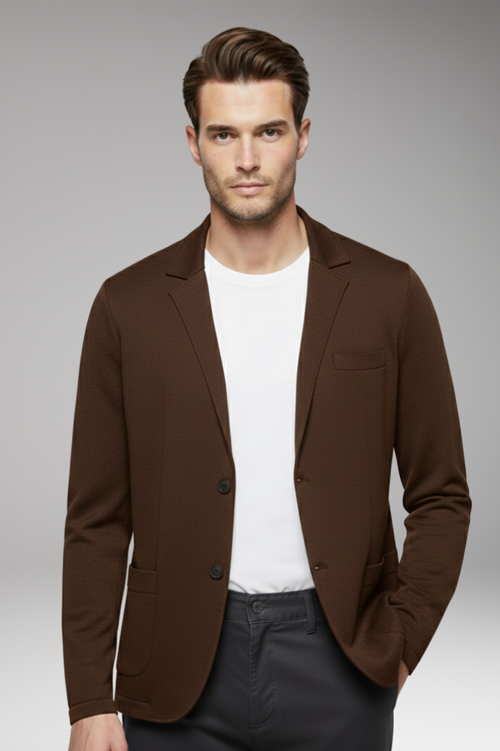 Men's Cardigan Blazer with Notched Collar and Button Closure