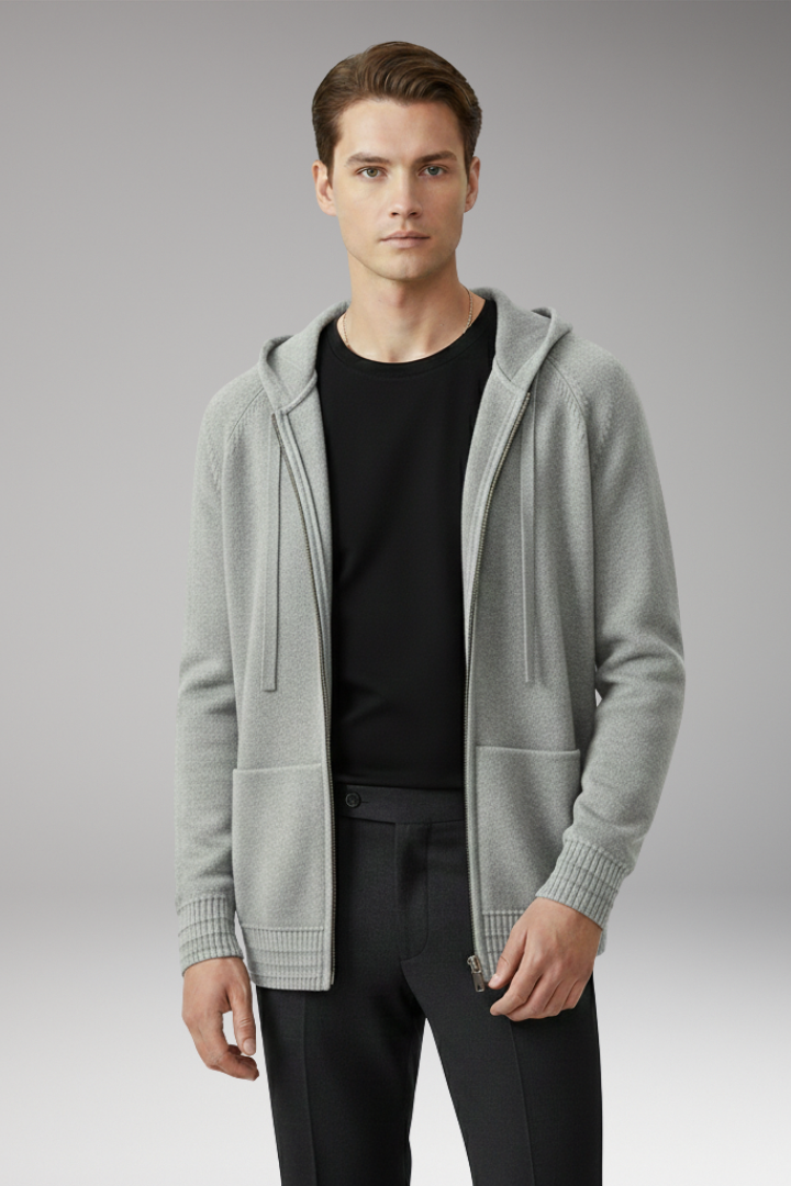 Men's Cardigan Jacket with Hood and Full Sleeves