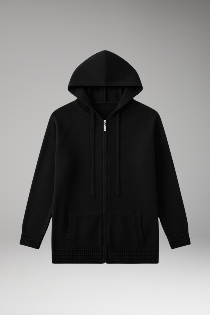 Men's Cardigan Jacket with Hood and Full Sleeves