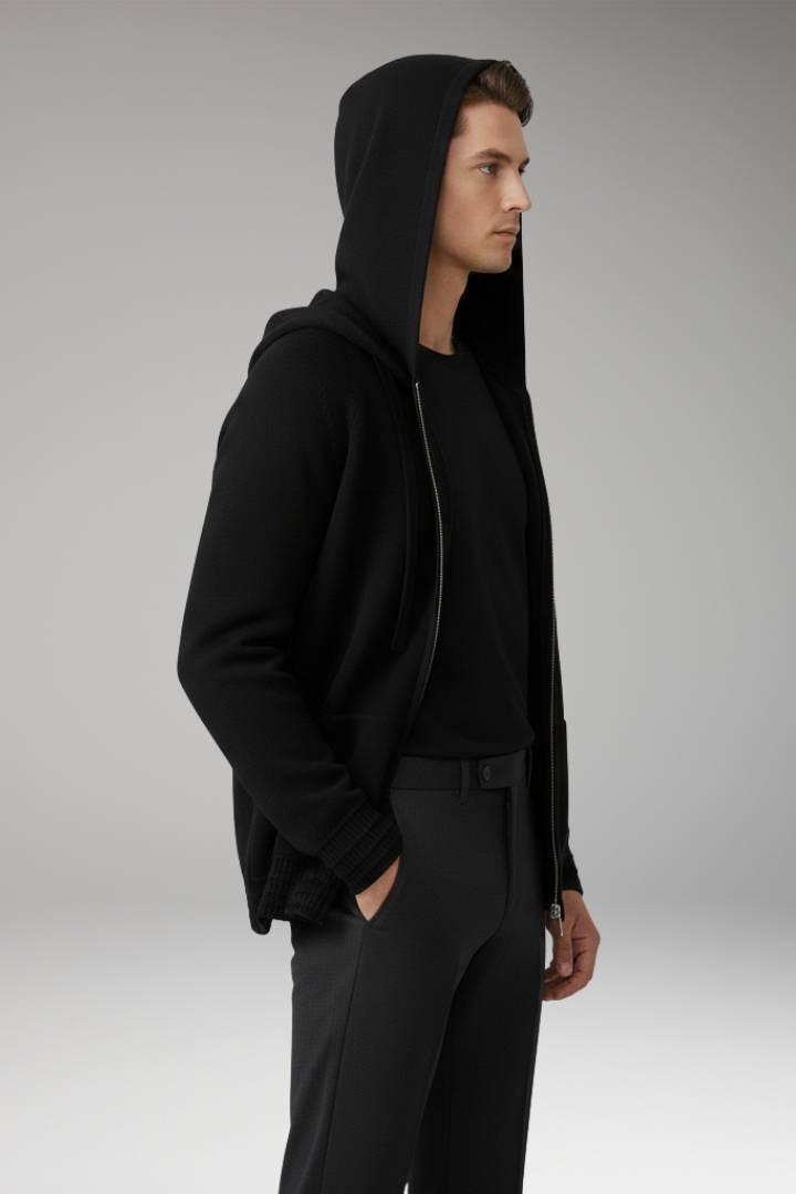 Men's Cardigan Jacket with Hood and Full Sleeves