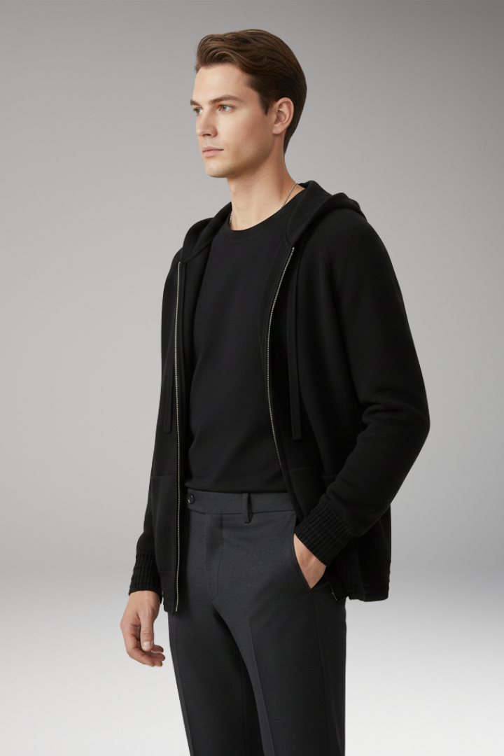 Men's Cardigan Jacket with Hood and Full Sleeves