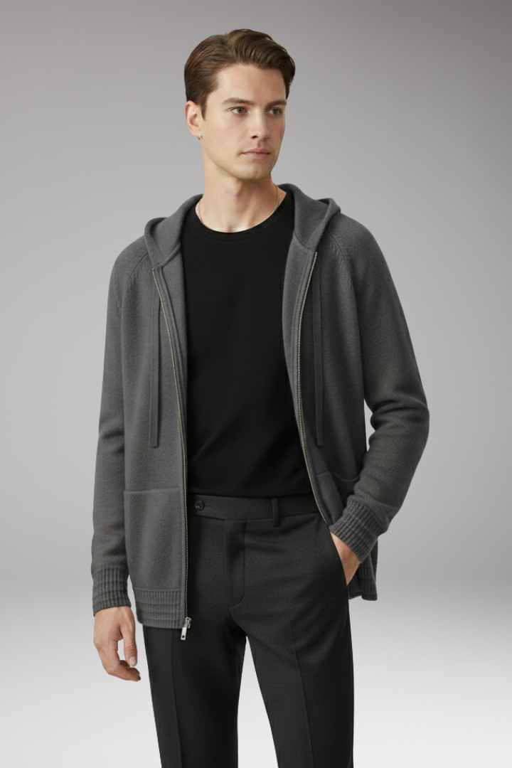 Men's Cardigan Jacket with Hood and Full Sleeves