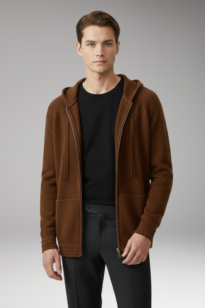 Men's Cardigan Jacket with Hood and Full Sleeves