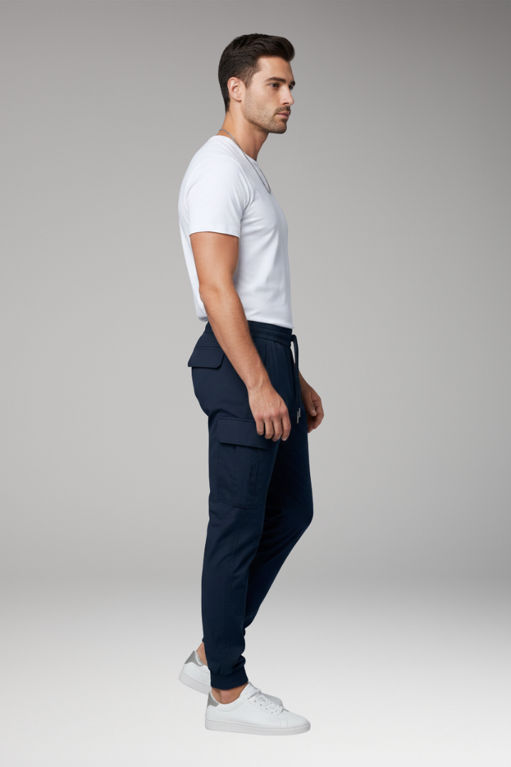 Men's Cargo Jogger Pants with Drawstring and Elasticated Hems