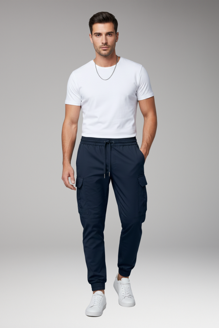 Men's Cargo Jogger Pants with Drawstring and Elasticated Hems