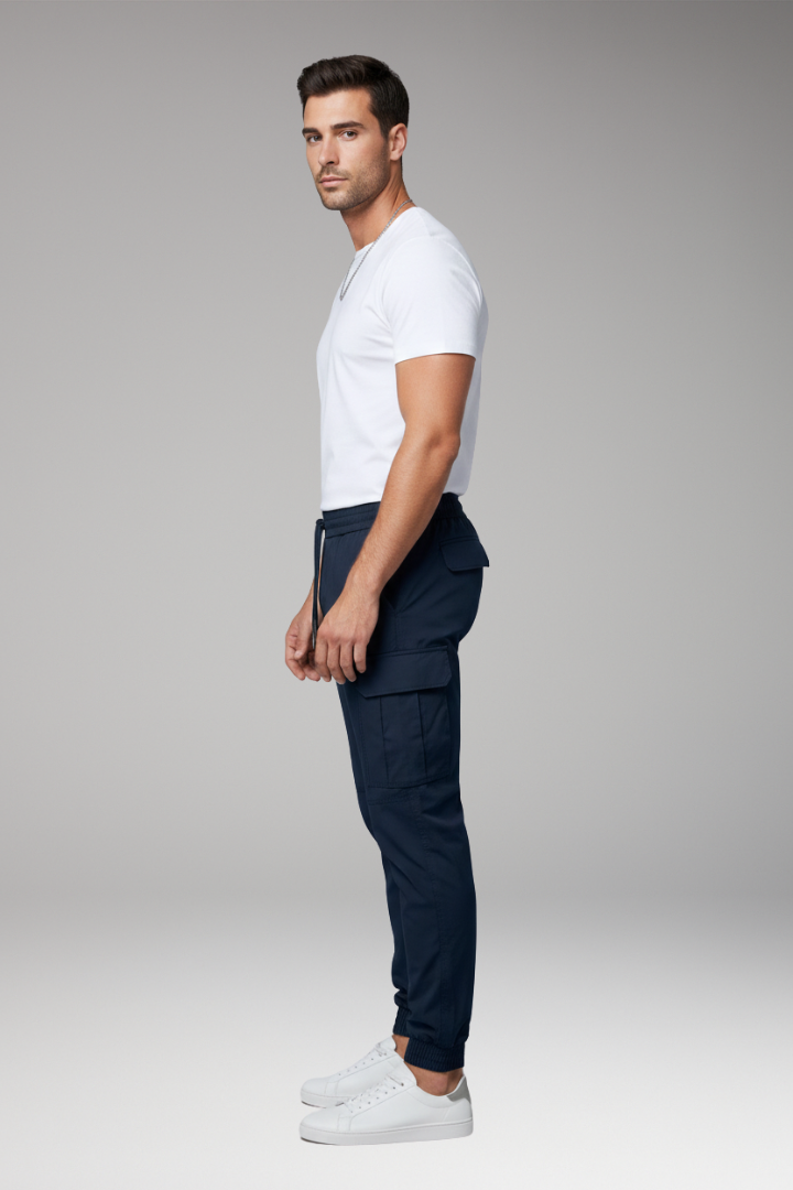 Men's Cargo Jogger Pants with Drawstring and Elasticated Hems