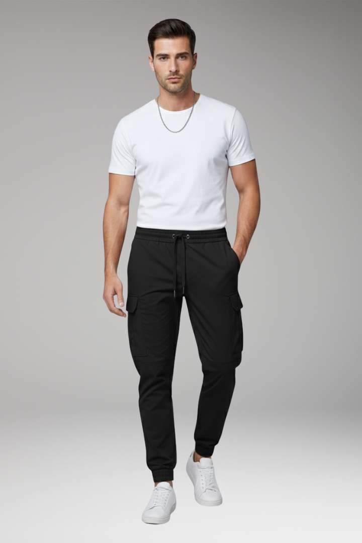 Men's Cargo Jogger Pants with Drawstring and Elasticated Hems