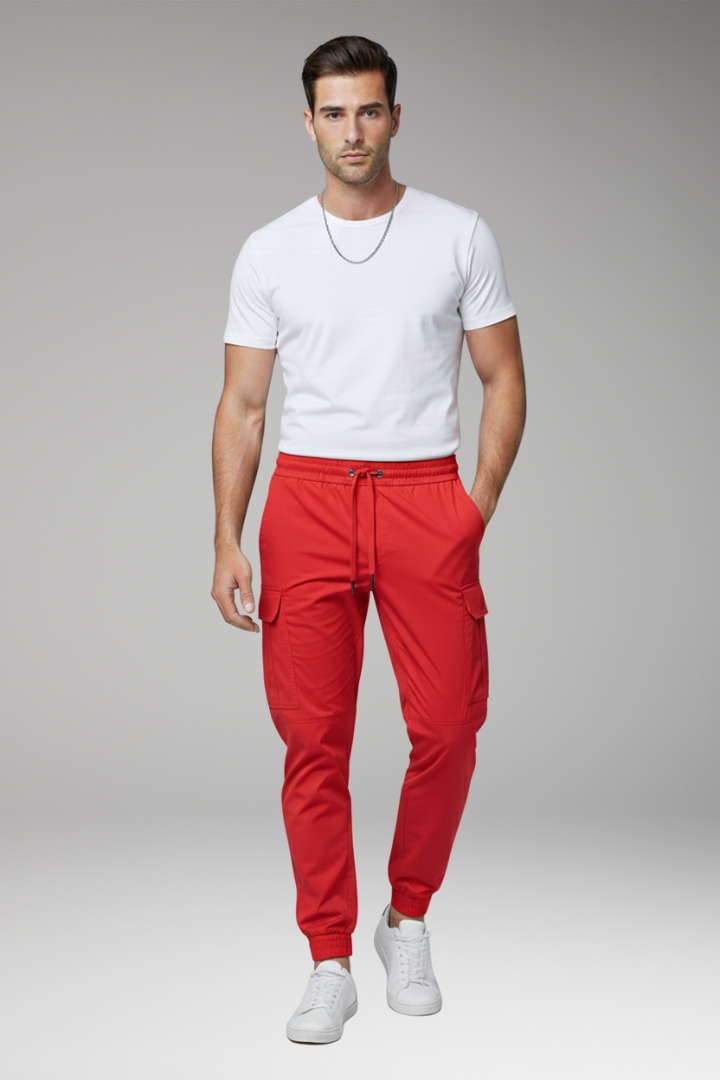 Men's Cargo Jogger Pants with Drawstring and Elasticated Hems