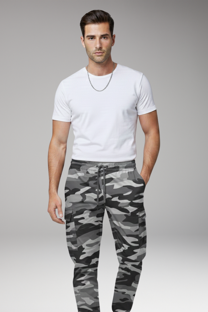 Men's Cargo Jogger Pants with Drawstring and Elasticated Hems