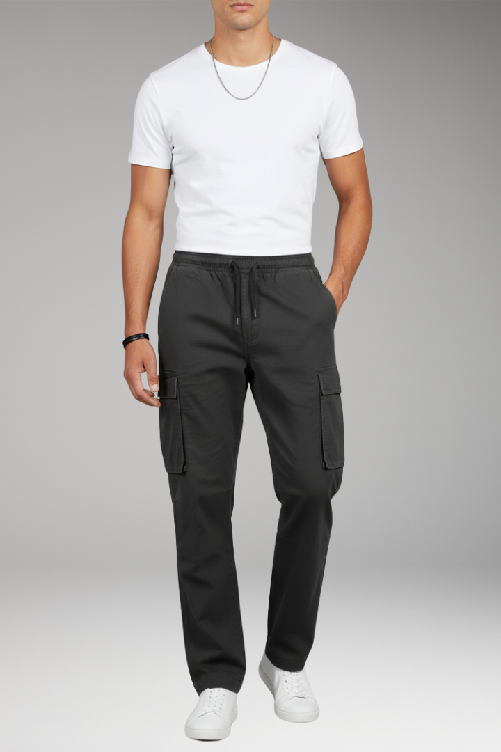 Men's Cargo Pants with Elastic Waistband and Six Pockets