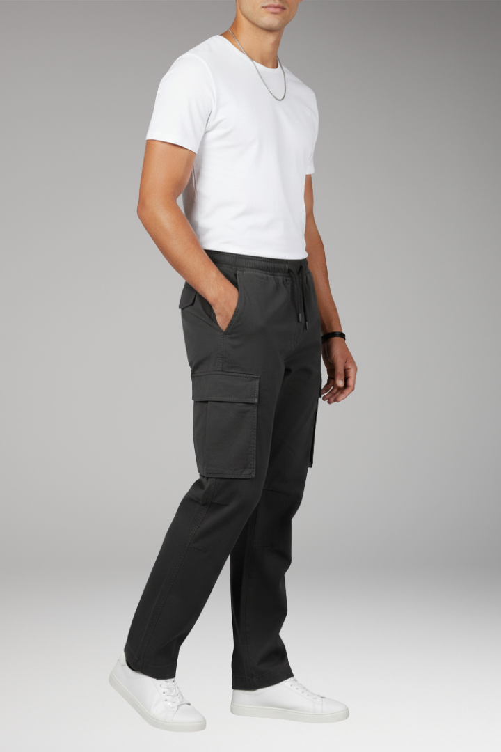 Men's Cargo Pants with Elastic Waistband and Six Pockets