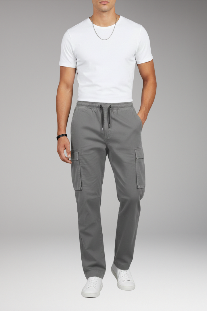 Men's Cargo Pants with Elastic Waistband and Six Pockets