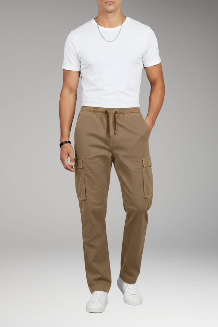 Men's Cargo Pants with Elastic Waistband and Six Pockets