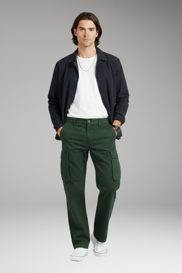 Men's Cargo Pants with Wide Legs and Pocket Design