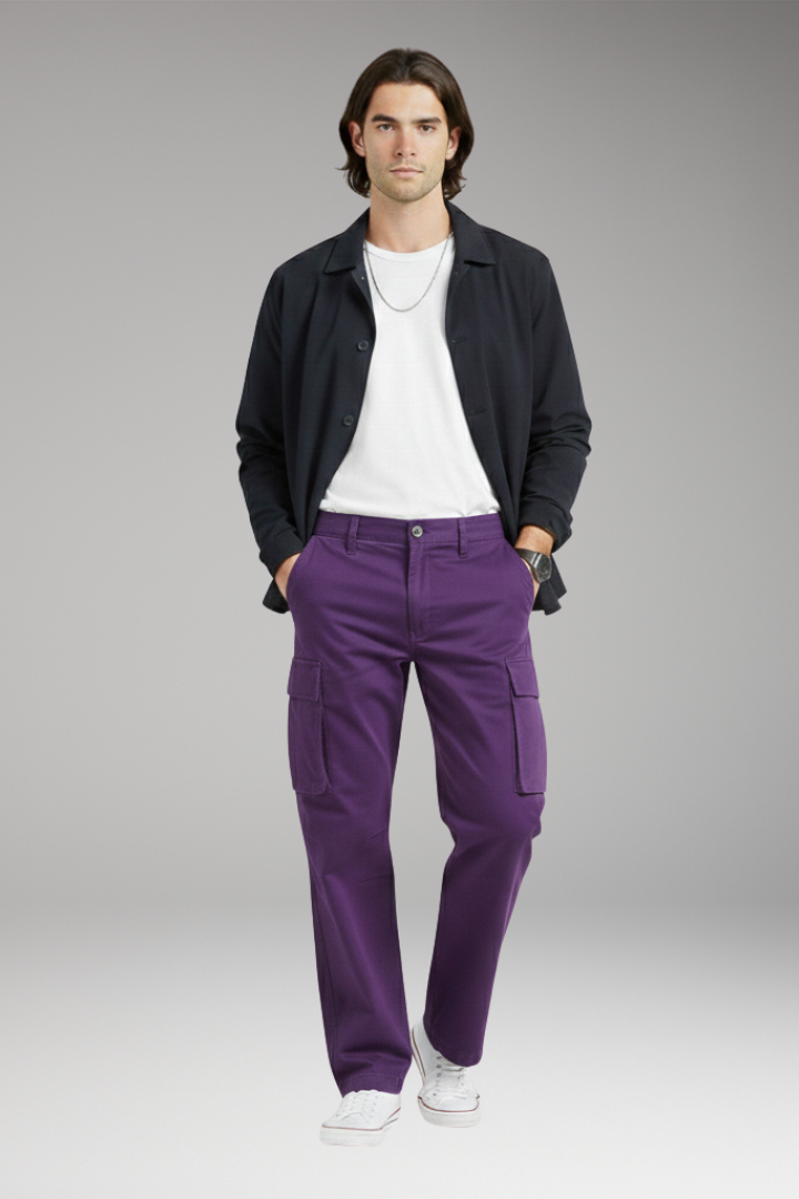Men's Cargo Pants with Wide Legs and Pocket Design