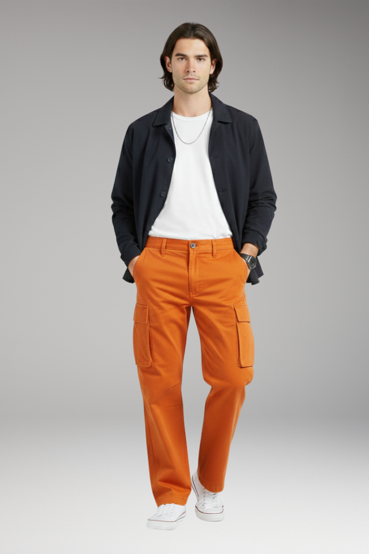 Men's Cargo Pants with Wide Legs and Pocket Design