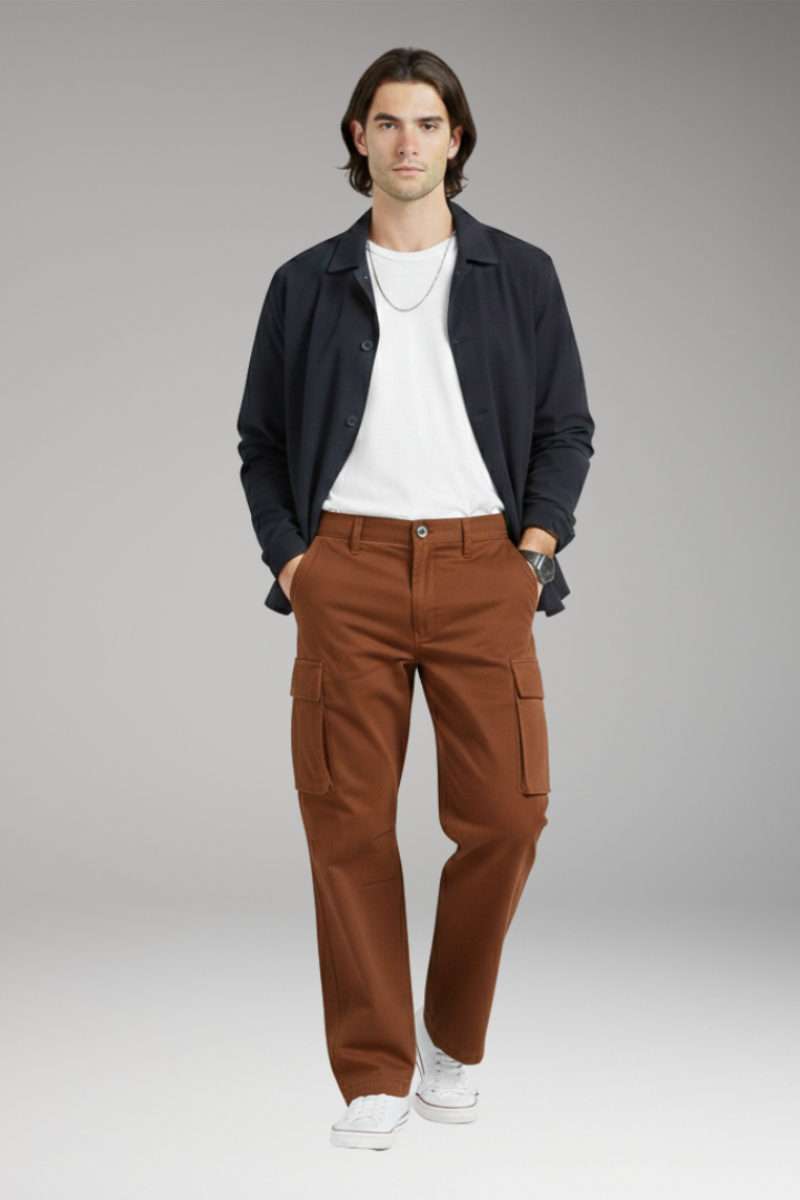 Men's Cargo Pants with Wide Legs and Pocket Design