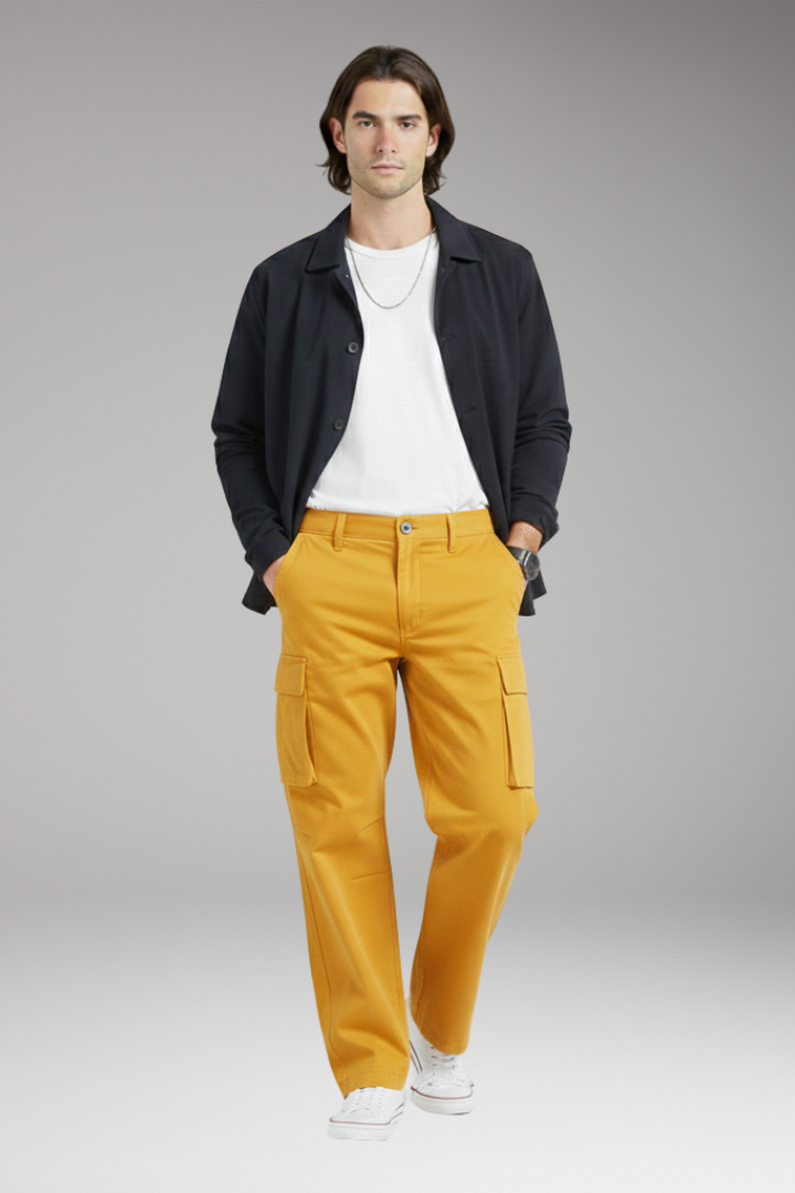Men's Cargo Pants with Wide Legs and Pocket Design