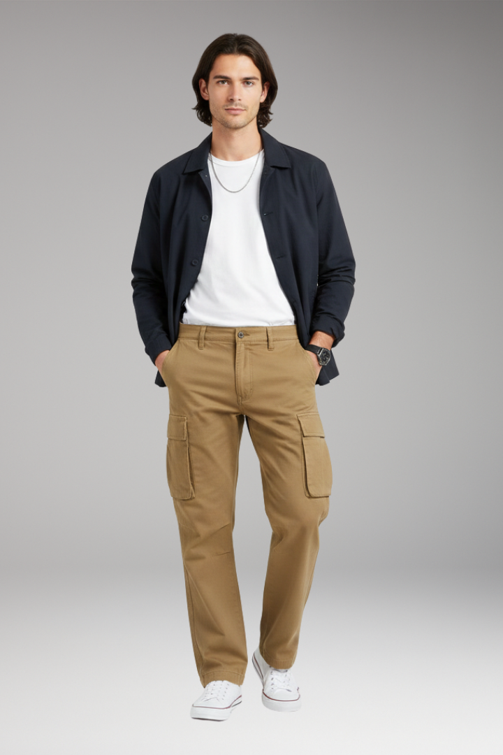 Men's Cargo Pants with Wide Legs and Pocket Design