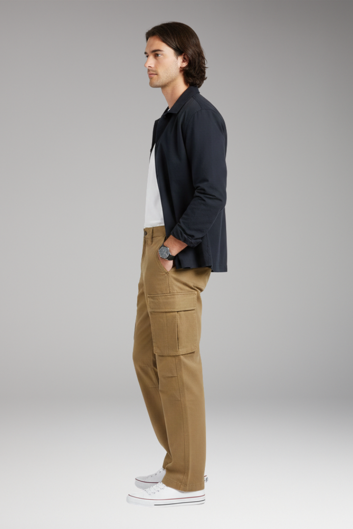 Men's Cargo Pants with Wide Legs and Pocket Design