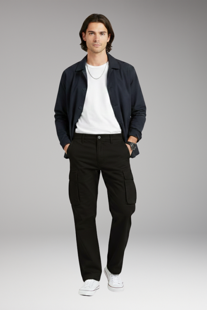 Men's Cargo Pants with Wide Legs and Pocket Design