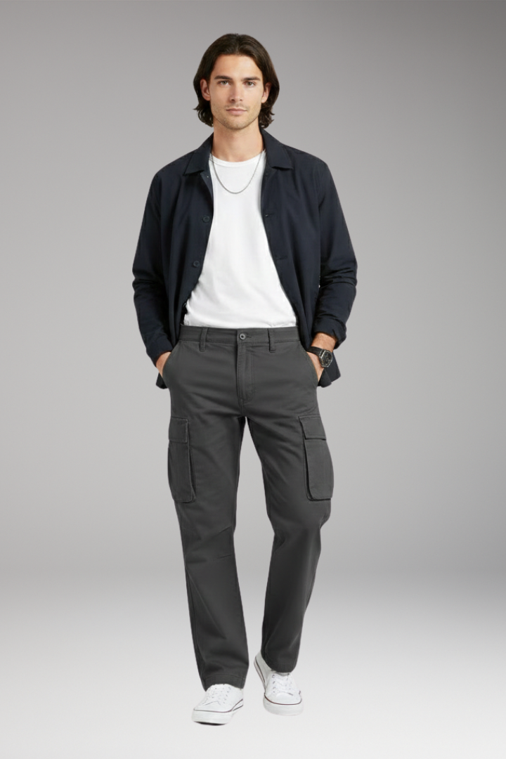 Men's Cargo Pants with Wide Legs and Pocket Design