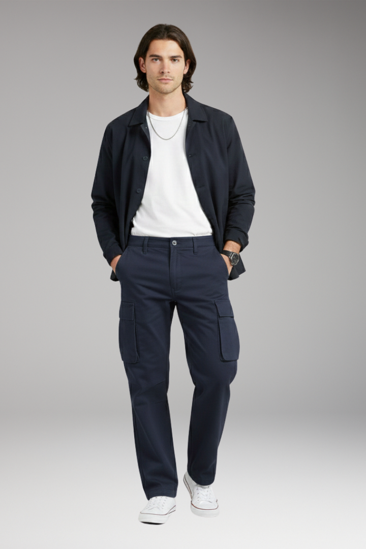 Men's Cargo Pants with Wide Legs and Pocket Design