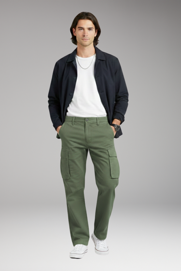 Men's Cargo Pants with Wide Legs and Pocket Design