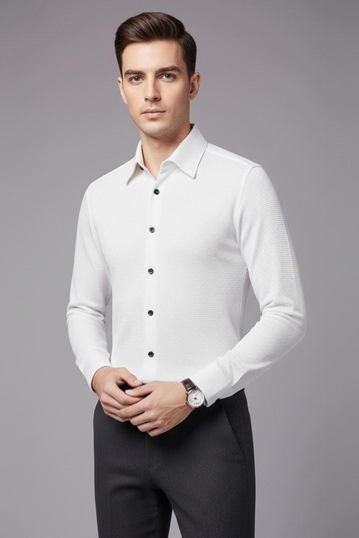 Men's Shirt with Button Closure and Textured Surface
