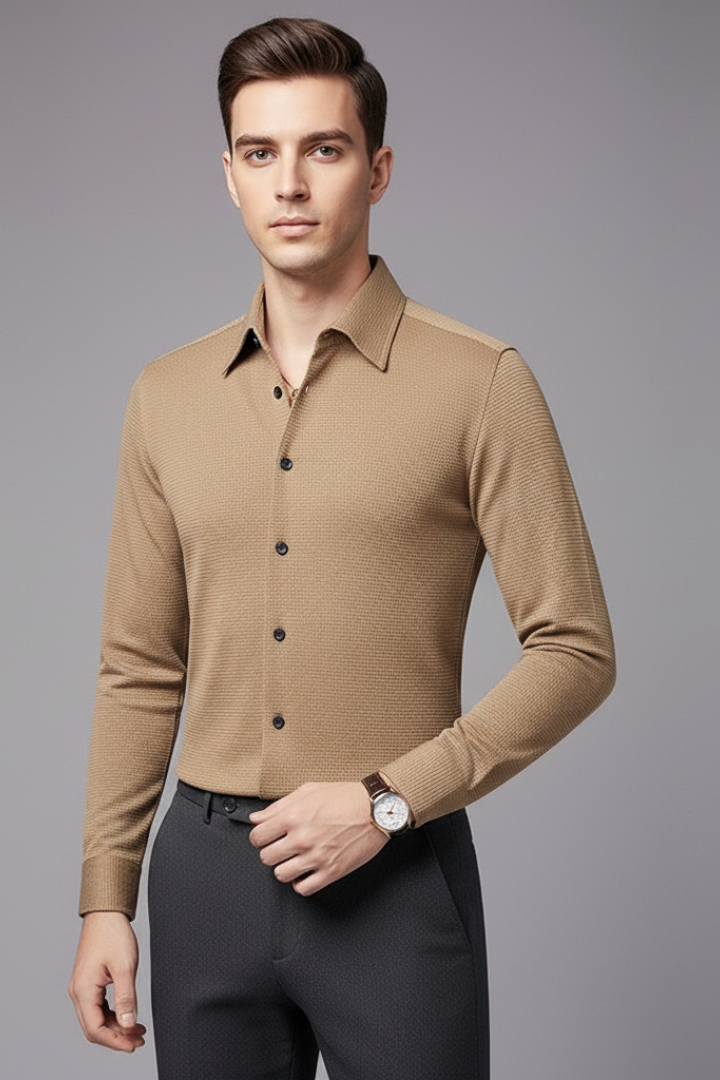 Men's Shirt with Button Closure and Textured Surface