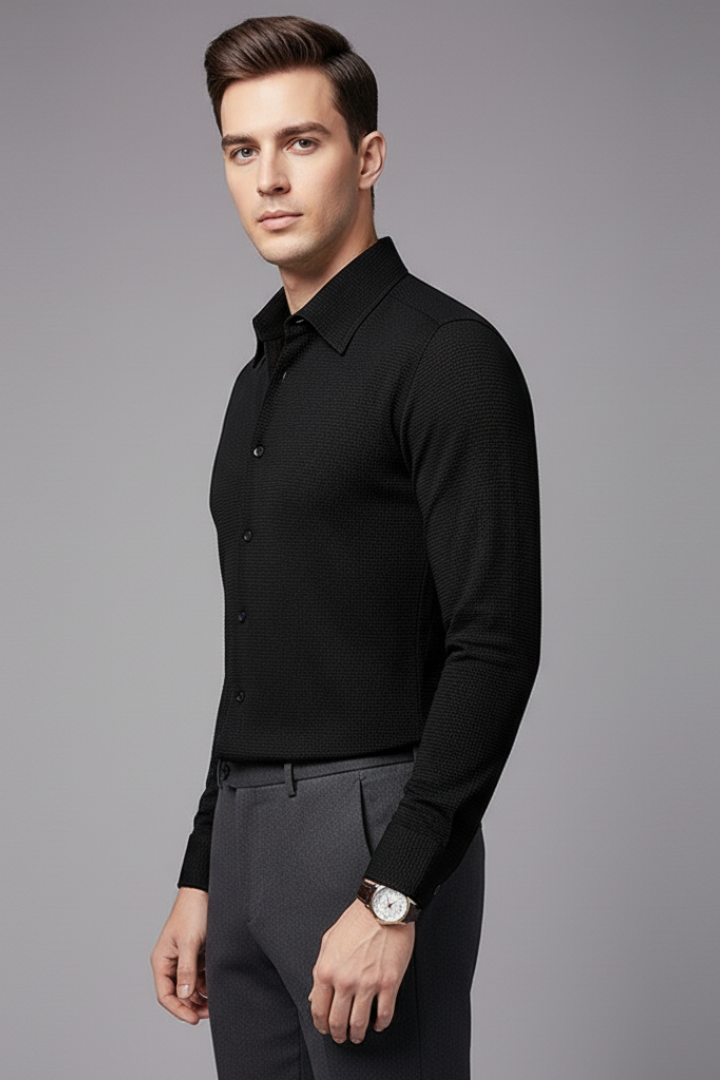 Men's Shirt with Button Closure and Textured Surface