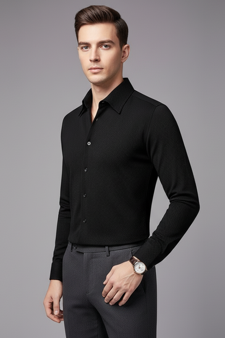 Men's Shirt with Button Closure and Textured Surface
