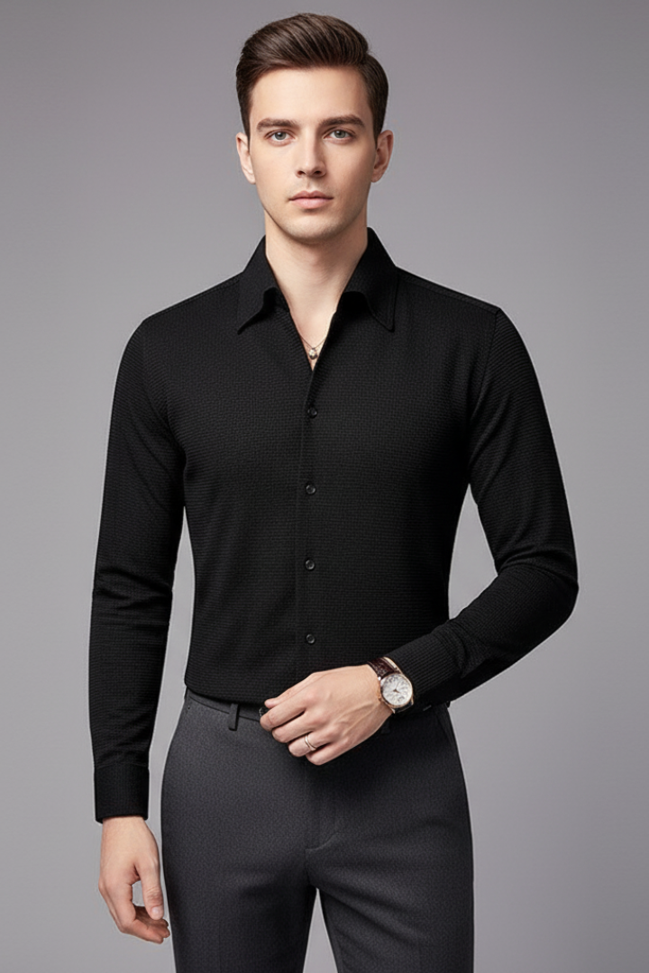 Men's Shirt with Button Closure and Textured Surface