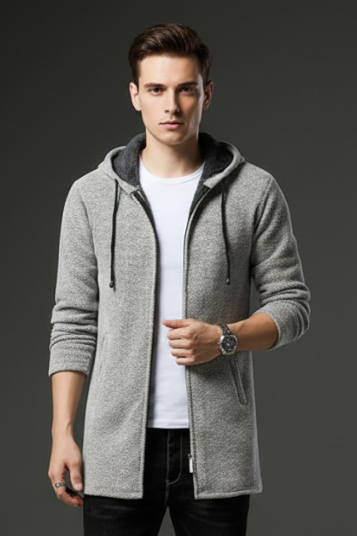 Men's Hooded Jacket with Lined Interior and Full Zip