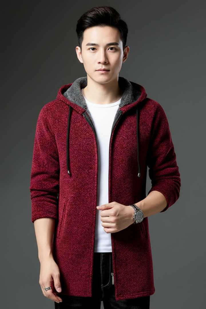 Men's Hooded Jacket with Lined Interior and Full Zip