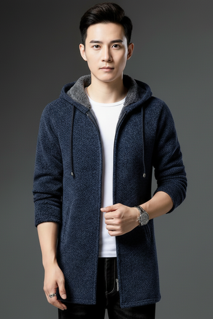 Men's Hooded Jacket with Lined Interior and Full Zip