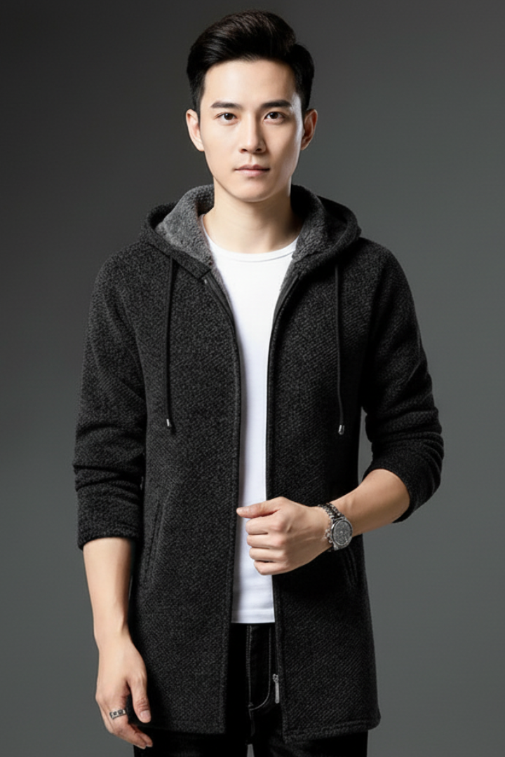 Men's Hooded Jacket with Lined Interior and Full Zip