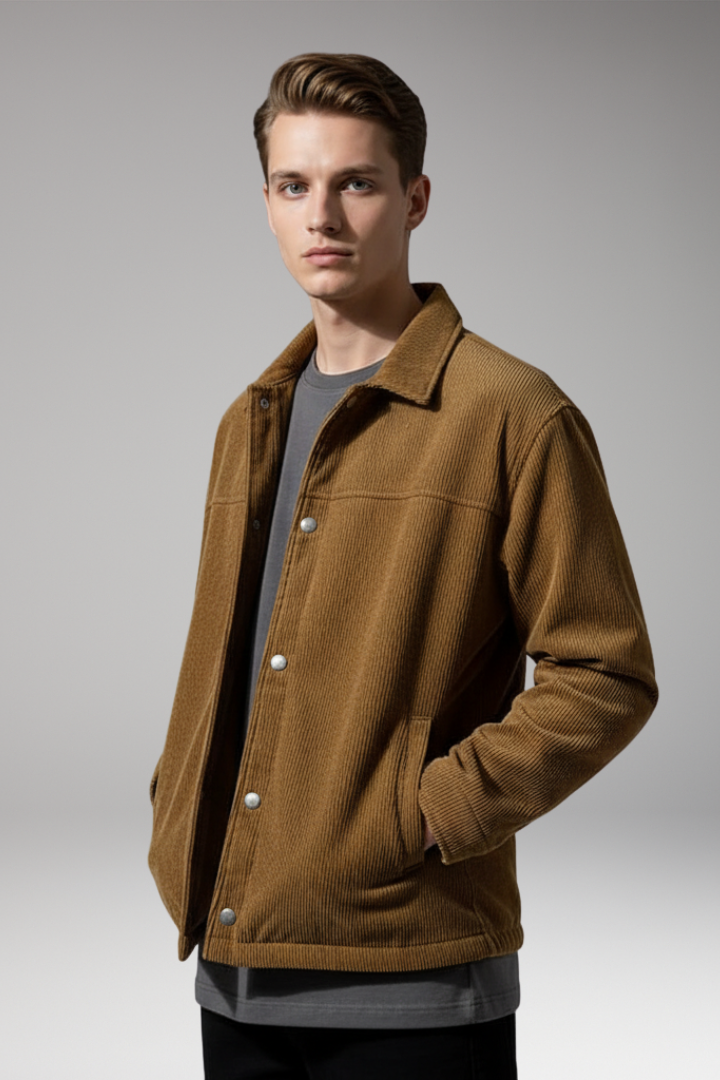 Men's Jacket with Drawstring Hem and Front Pockets