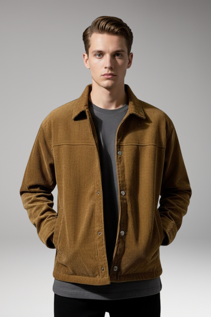 Men's Jacket with Drawstring Hem and Front Pockets