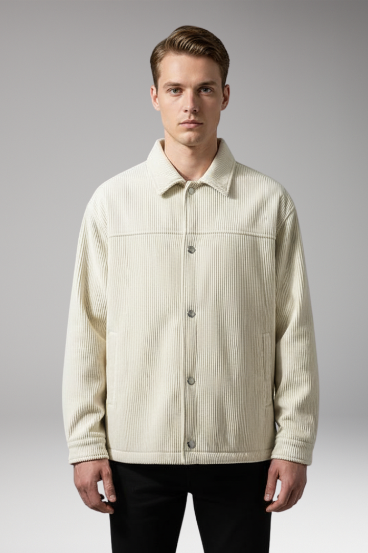 Men's Jacket with Drawstring Hem and Front Pockets