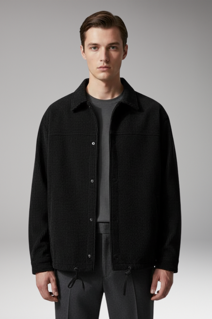 Men's Jacket with Drawstring Hem and Front Pockets