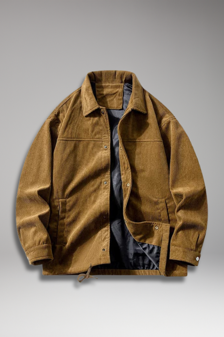 Men's Jacket with Drawstring Hem and Front Pockets