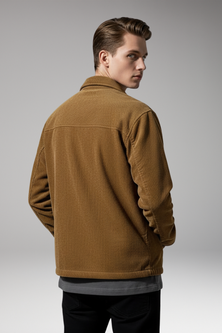 Men's Jacket with Drawstring Hem and Front Pockets